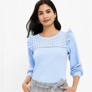 EUC LOFT Sky Blue Ruffle Sleeve Blouse